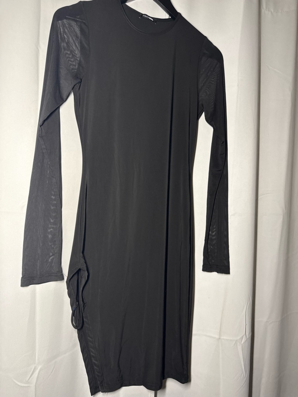 Fashion Nova Closing the Club Black Sheer-Sleeve Bodycon Dress - Open Hip - Sz M - Picture 4 of 6